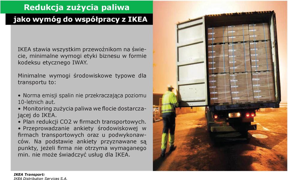 Monitoring zużycia paliwa we flocie dostarczającej do IKEA. Plan redukcji CO2 w firmach transportowych.