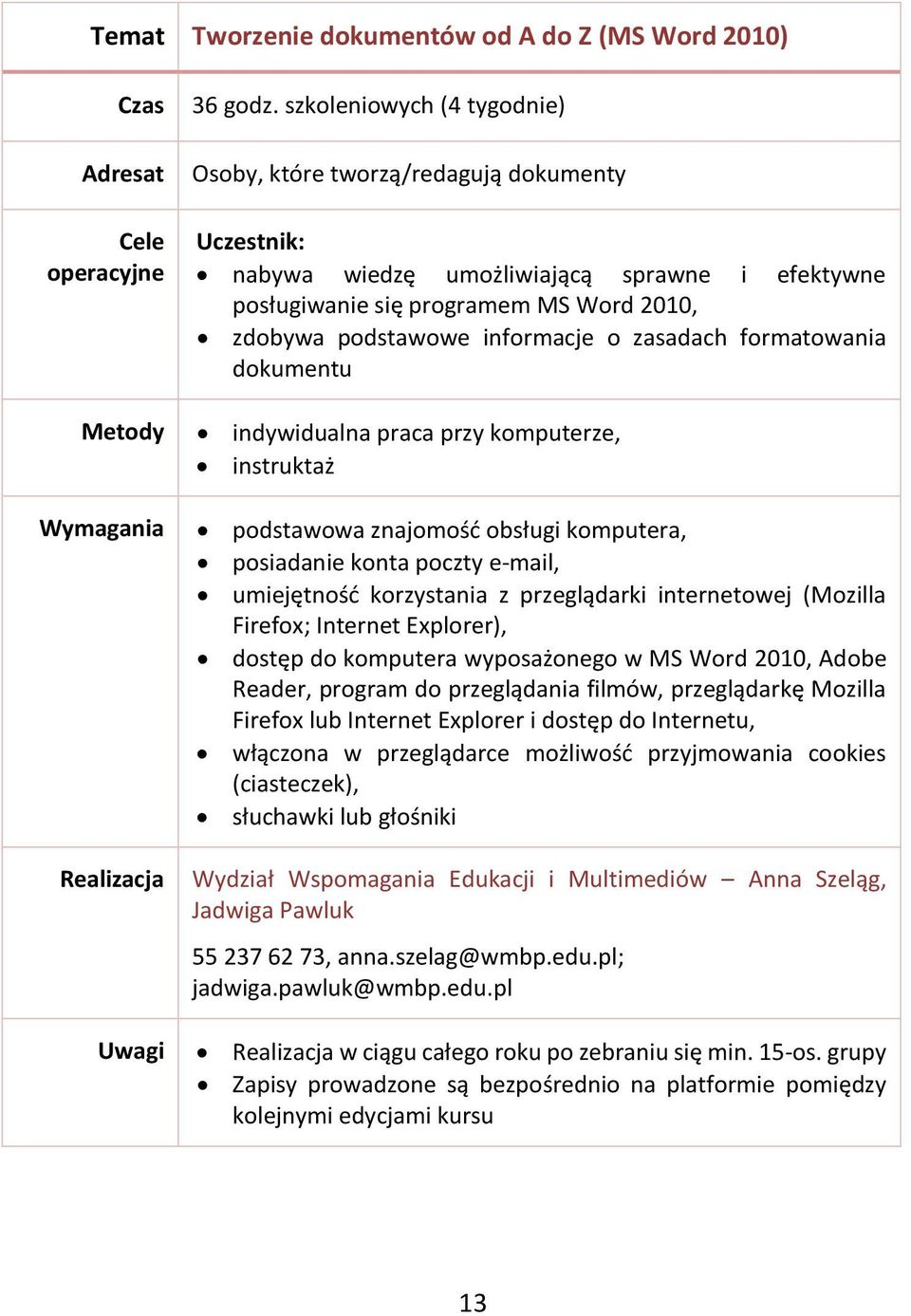 Word 2010, zdobywa podstawowe informacje o zasadach formatowania dokumentu dostęp do komputera wyposażonego w MS Word 2010, Adobe Reader, program