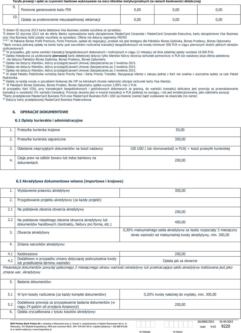 nie dotyczy segmentu MICRO 3,4,6,7, W Pakiecie Biznes Profit Premium, Fortis Premium, opłata do negocjacji, produkt nie jest dostępny dla Pakietów Biznes Gotówka, Biznes Przelewy, Biznes Optymalny 5