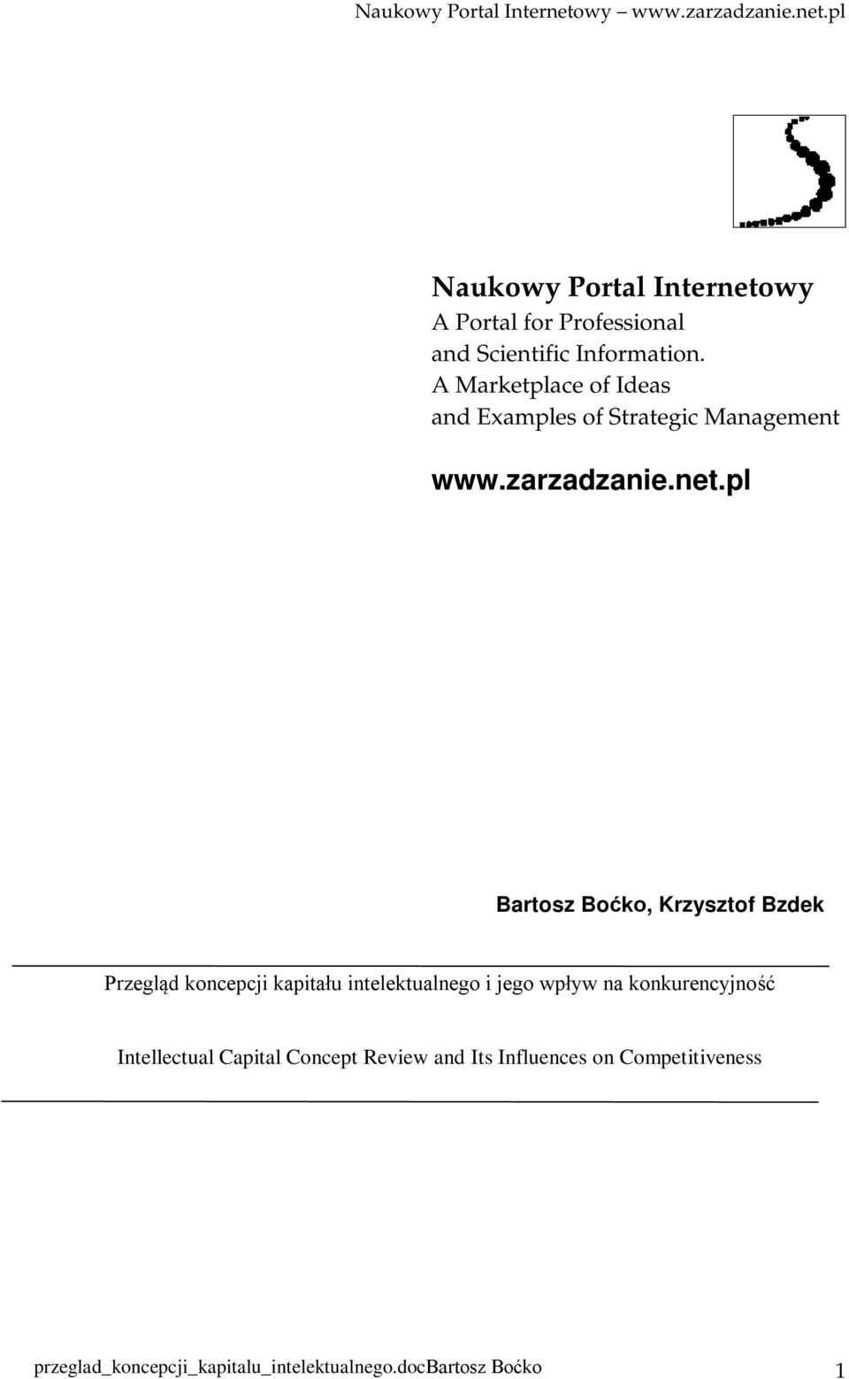 pl Bartosz Boćko, Krzysztof Bzdek Przegląd koncepcji kapitału intelektualnego i jego wpływ na