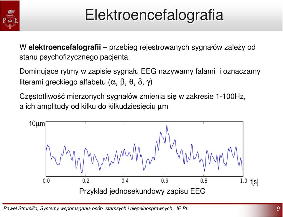 Dominujące rytmy w zapisie sygnału EEG nazywamy falami i oznaczamy literami greckiego alfabetu