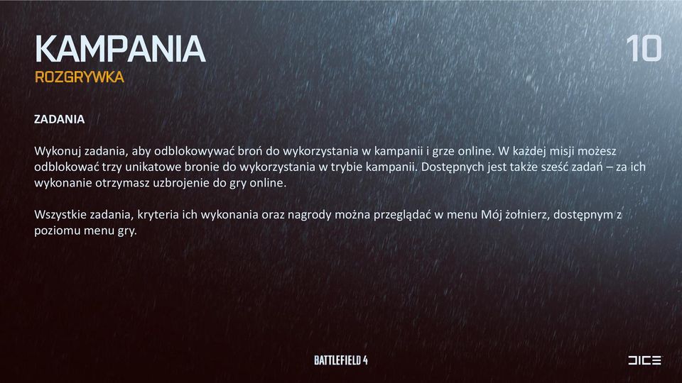 Dostępnych jest także sześć zadań za ich wykonanie otrzymasz uzbrojenie do gry online.