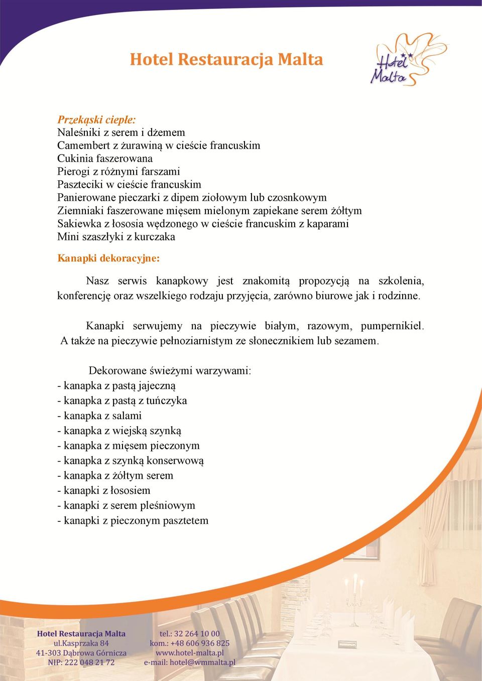 serwis kanapkowy jest znakomitą propozycją na szkolenia, konferencję oraz wszelkiego rodzaju przyjęcia, zarówno biurowe jak i rodzinne. Kanapki serwujemy na pieczywie białym, razowym, pumpernikiel.