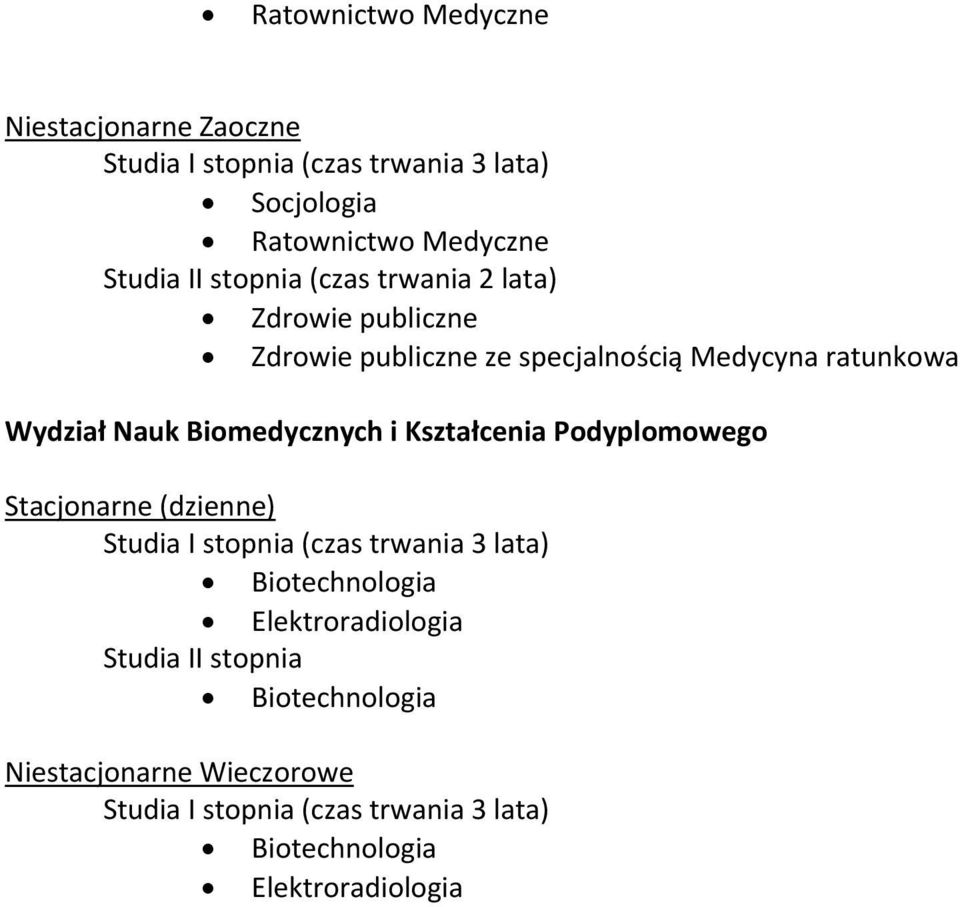 Medycyna ratunkowa Wydział Nauk Biomedycznych i Kształcenia Podyplomowego