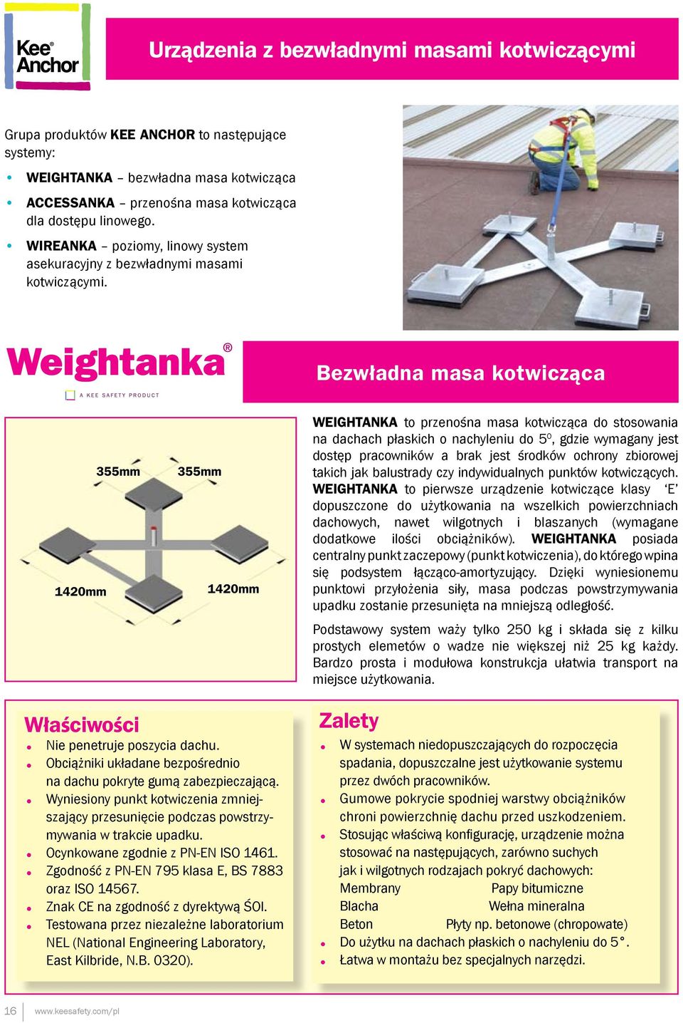 Bezwładna masa kotwicząca 1420mm 355mm 355mm 1420mm WEIGHTANKA to przenośna masa kotwicząca do stosowania na dachach płaskich o nachyleniu do 5 0, gdzie wymagany jest dostęp pracowników a brak jest