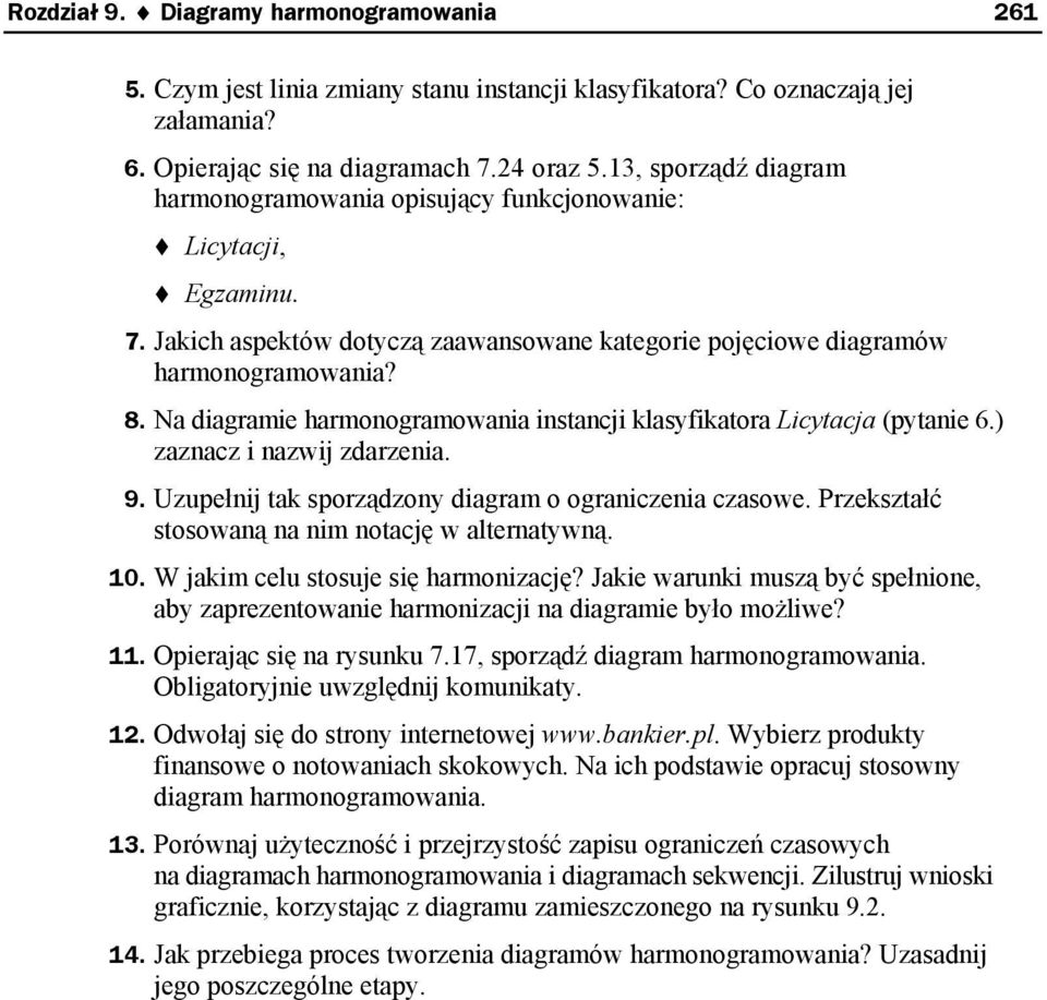 Na diagramie harmonogramowania instancji klasyfikatora Licytacja (pytanie 6.) zaznacz i nazwij zdarzenia. 9. Uzupełnij tak sporządzony diagram o ograniczenia czasowe.