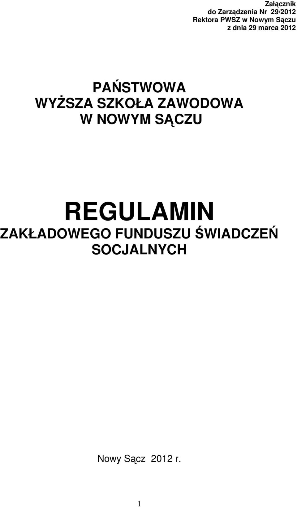 SZKOŁA ZAWODOWA W NOWYM SĄCZU REGULAMIN