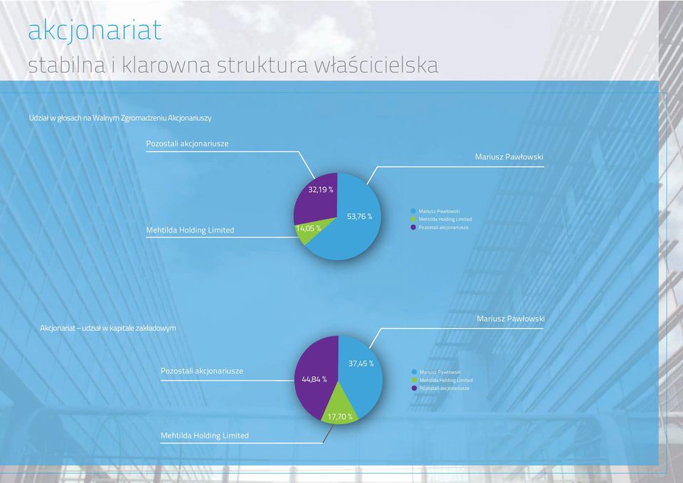 Mehtilda Holding Limited Pozostali akcjonariusze Akcjonariat udział w kapitale zakładowym Mariusz Pawłowski