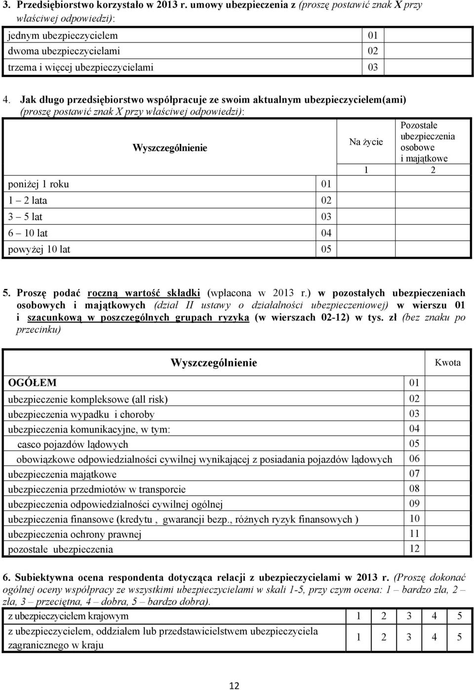 Jak długo przedsiębiorstwo współpracuje ze swoim aktualnym ubezpieczycielem(ami) (proszę postawić znak X przy właściwej odpowiedzi): Pozostałe Na życie ubezpieczenia osobowe i majątkowe 2 poniżej