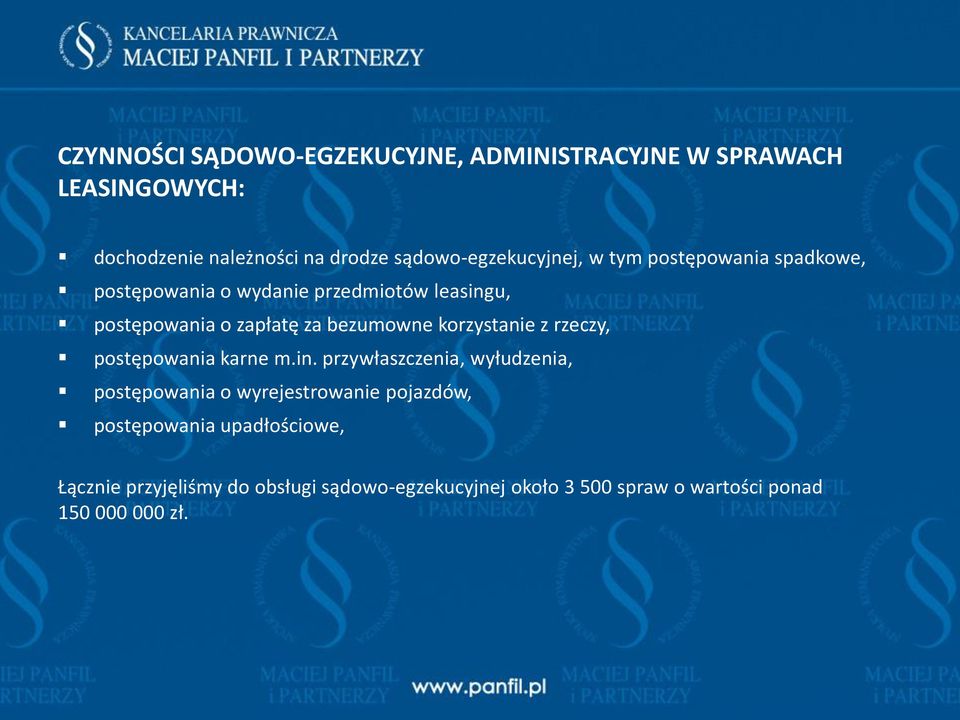 za bezumowne korzystanie z rzeczy, postępowania karne m.in.