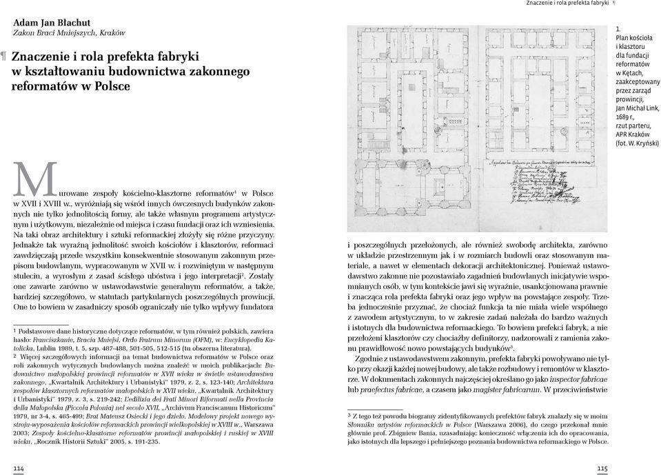 , rzut parteru, APR Kraków Murowane zespoły kościelno-klasztorne reformatów 1 w Polsce w XVII i XVIII w.