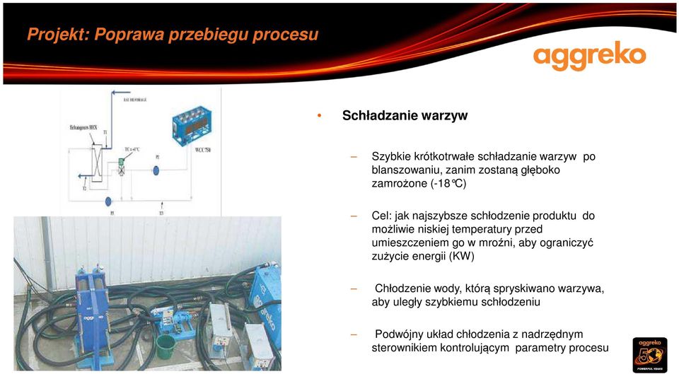 przed umieszczeniem go w mroźni, aby ograniczyć zużycie energii (KW) Chłodzenie wody, którą spryskiwano warzywa,