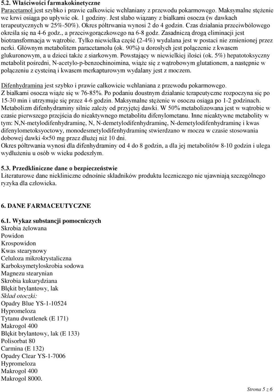 , a przeciwgorączkowego na 6-8 godz. Zasadniczą drogą eliminacji jest biotransformacja w wątrobie. Tylko niewielka część (2-4%) wydalana jest w postaci nie zmienionej przez nerki.