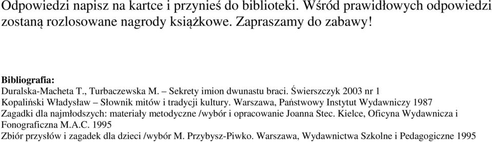 Świerszczyk 2003 nr 1 Kopaliński Władysław Słownik mitów i tradycji kultury.