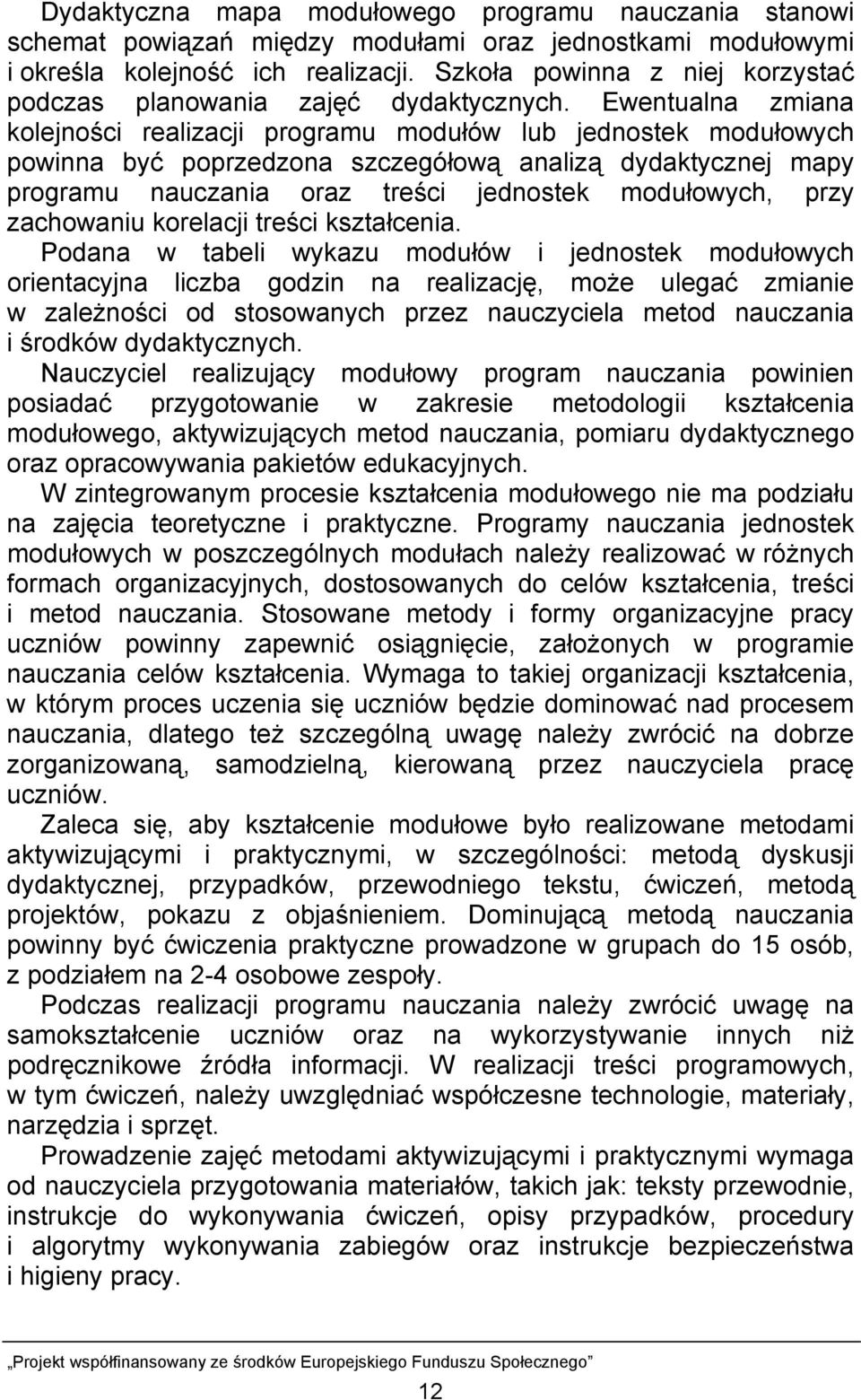 Ewentualna zmiana kolejności realizacji programu modułów lub jednostek modułowych powinna być poprzedzona szczegółową analizą dydaktycznej mapy programu nauczania oraz treści jednostek modułowych,