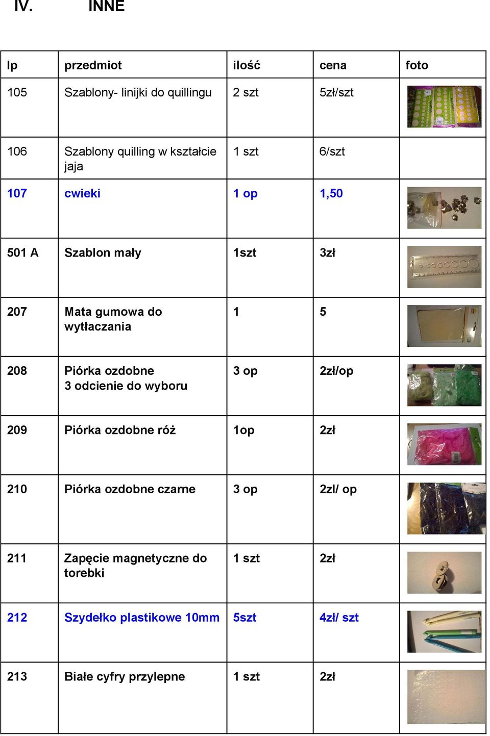 wytłaczania 1 5 208 Piórkaozdobne 3odcieniedowyboru 3op 2zł/op 209 Piórkaozdobneróż 1op 2zł 210