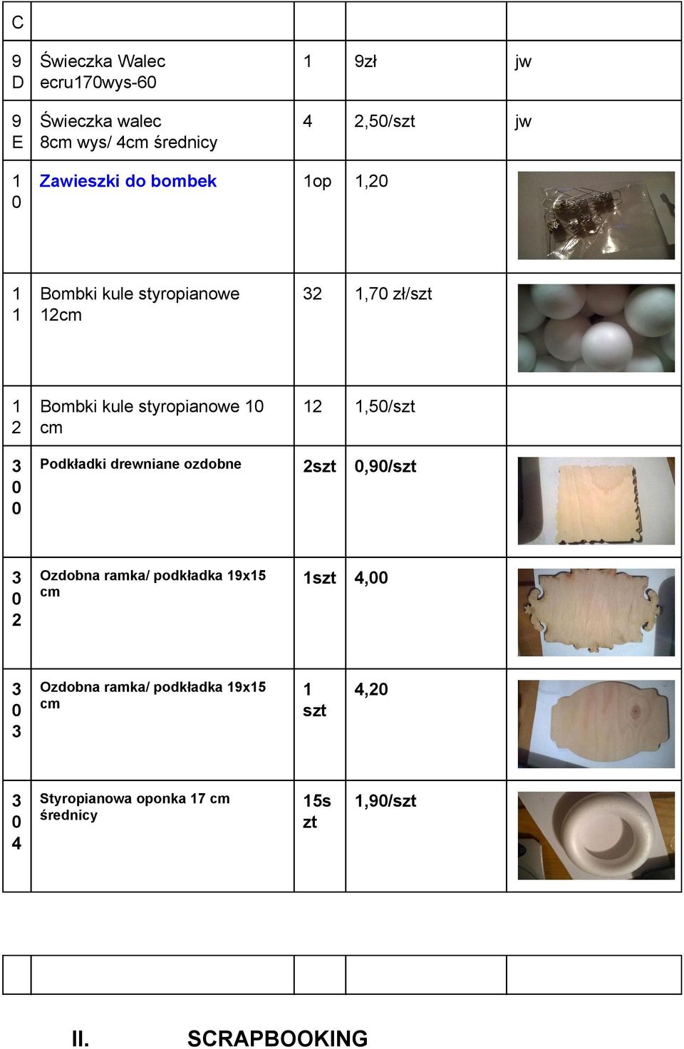 Podkładki drewniane ozdobne 12 1,50/szt 2szt 0,90/szt 3 0 2 Ozdobna ramka/ podkładka 19x15 cm 1szt 4,00 3 0 3