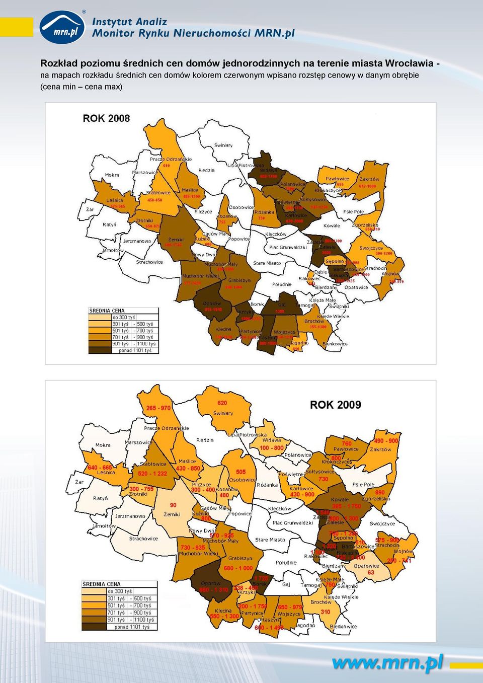 mapach rozkładu średnich cen domów kolorem