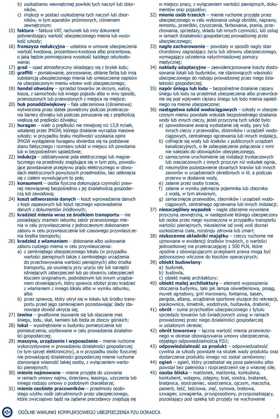 procentowa, o jaką będzie pomniejszana wysokość każdego odszkodowania; 17) grad opad atmosferyczny składający się z bryłek lodu; 18) graffiti pomalowanie, porysowanie, oblanie farbą lub inną