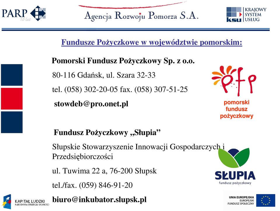 pl pomorski fundusz poŝyczkowy Fundusz PoŜyczkowy Słupia Słupskie Stowarzyszenie Innowacji