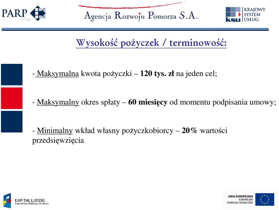 zł na jeden cel; - Maksymalny okres spłaty 60 miesięcy