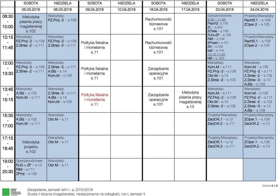 45 PsychZ s.105 ZL s.202 ZOKlie s.108 RJG+ZF s.109 RiM s.104 ZPrzed ZK IwZ s.104 10.1511.45 NB s. 203 Kom.M 1 PZ.Proj 2 s.109 Obr.M Z.Stres 2 s.105 Kom.M 1 PZ.Proj 2 s.109 Obr.M Z.Stres 2 s.105 Projekty/ ZarzOK.