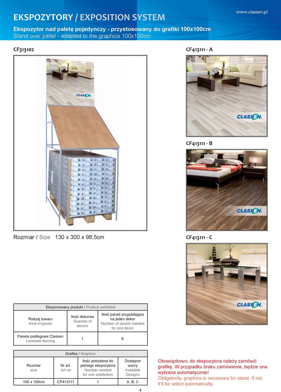 needed for one decor Panele podłogowe Classen Laminate fl ooring 1 6 Rozmiar size Grafi ka / Graphics Nr art.