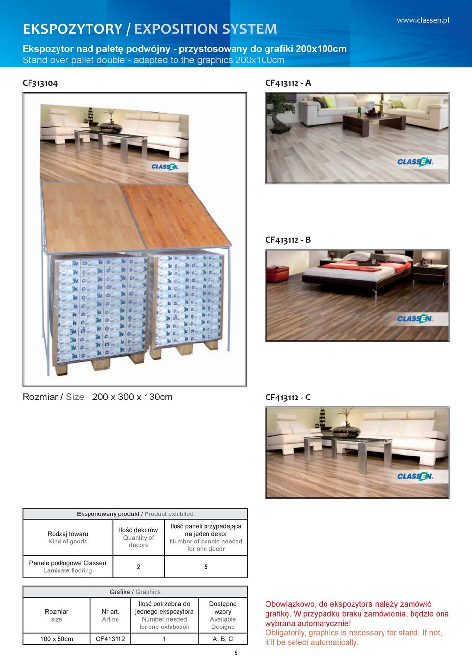 panels needed for one decor Panele podłogowe Classen Laminate fl ooring 2 5 Rozmiar size Grafi ka / Graphics Nr art.