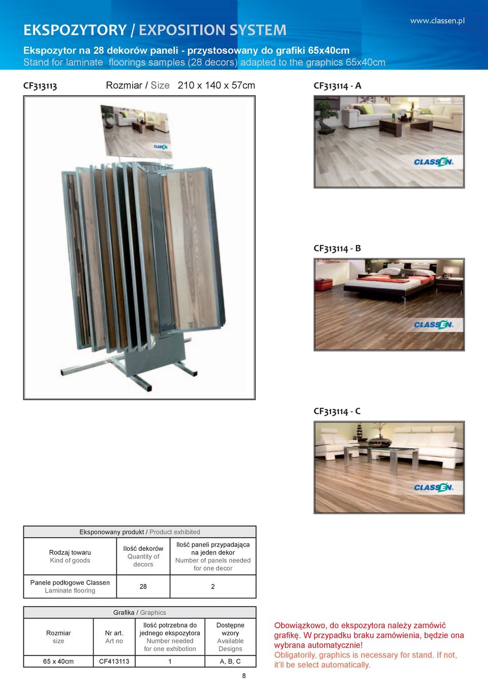 dekor Number of panels needed for one decor Panele podłogowe Classen Laminate fl ooring 28 2 Rozmiar size Grafi ka / Graphics Nr art.