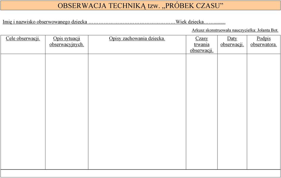 .. Cele obserwacji. Opis sytuacji obserwacyjnych.