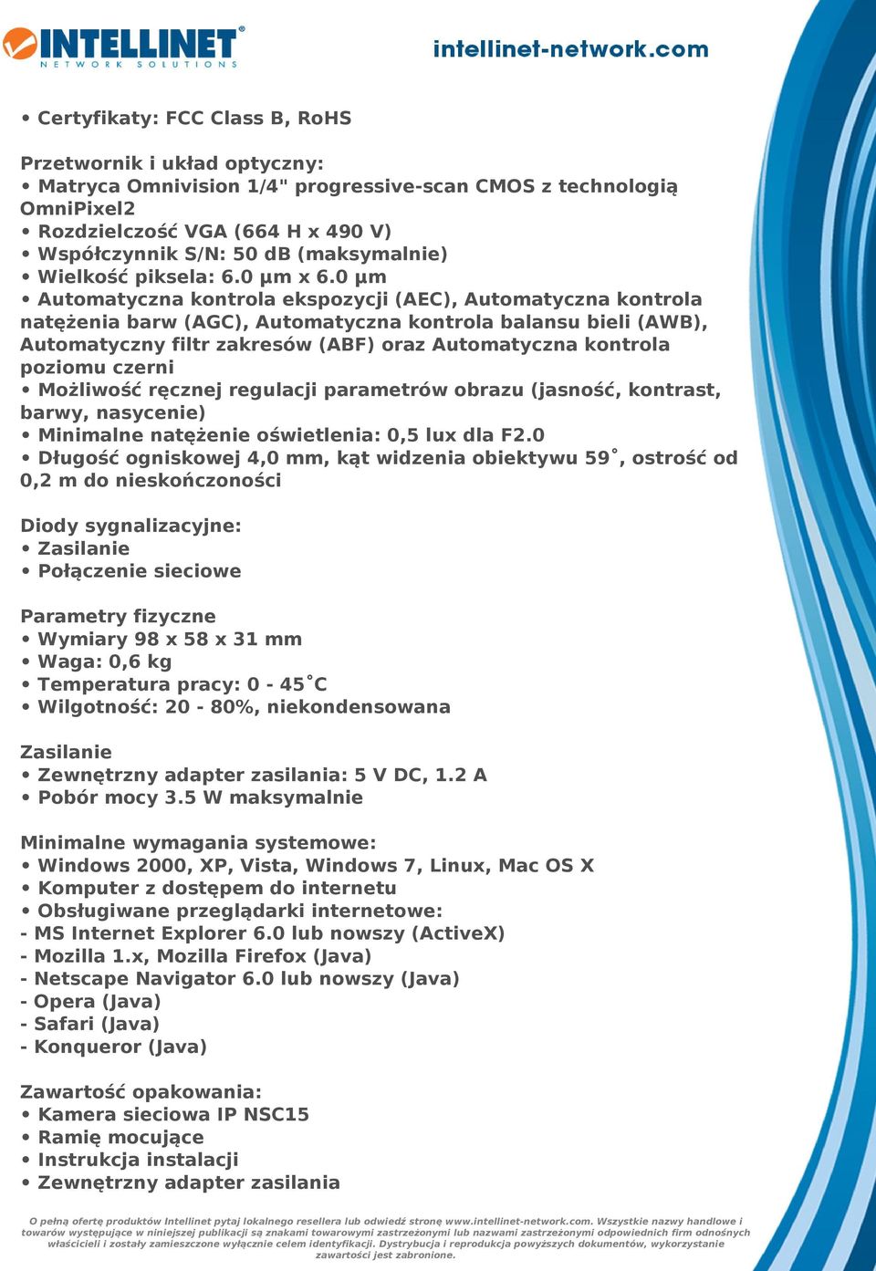 0 µm Automatyczna kontrola ekspozycji (AEC), Automatyczna kontrola natężenia barw (AGC), Automatyczna kontrola balansu bieli (AWB), Automatyczny filtr zakresów (ABF) oraz Automatyczna kontrola