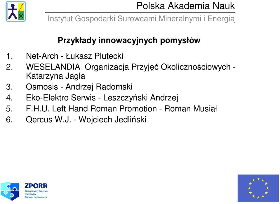 Osmosis - Andrzej Radomski 4. Eko-Elektro Serwis - Leszczyński Andrzej 5.