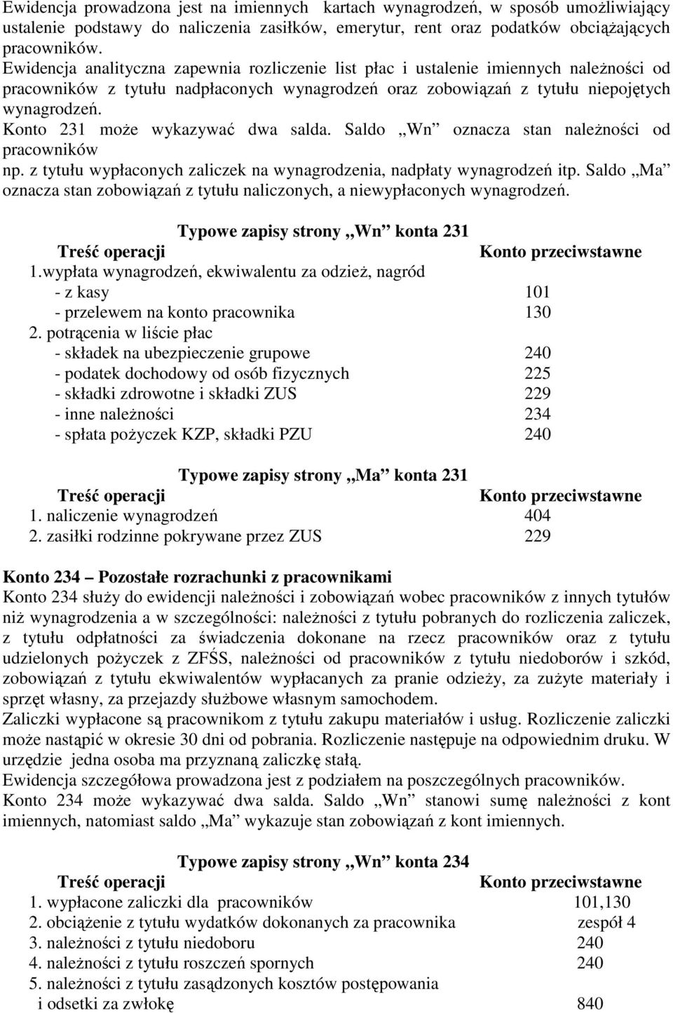 Konto 231 może wykazywać dwa salda. Saldo Wn oznacza stan należności od pracowników np. z tytułu wypłaconych zaliczek na wynagrodzenia, nadpłaty wynagrodzeń itp.