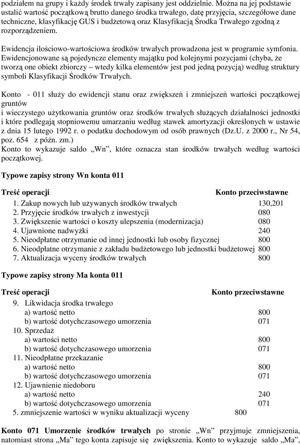 rozporządzeniem. Ewidencja ilościowo-wartościowa środków trwałych prowadzona jest w programie symfonia.