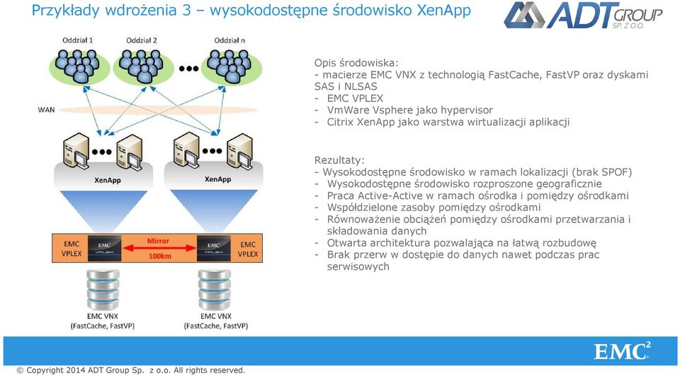 środowisko rozproszone geograficznie - Praca Active-Active w ramach ośrodka i pomiędzy ośrodkami - Współdzielone zasoby pomiędzy ośrodkami - Równoważenie obciążeń