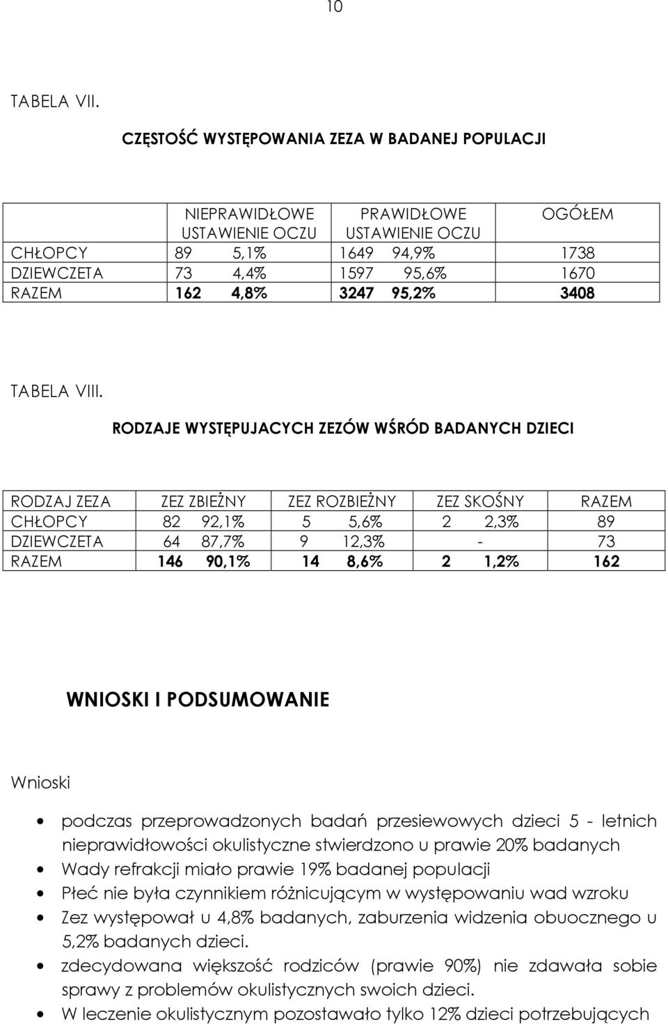 95,2% 3408 TABELA VIII.