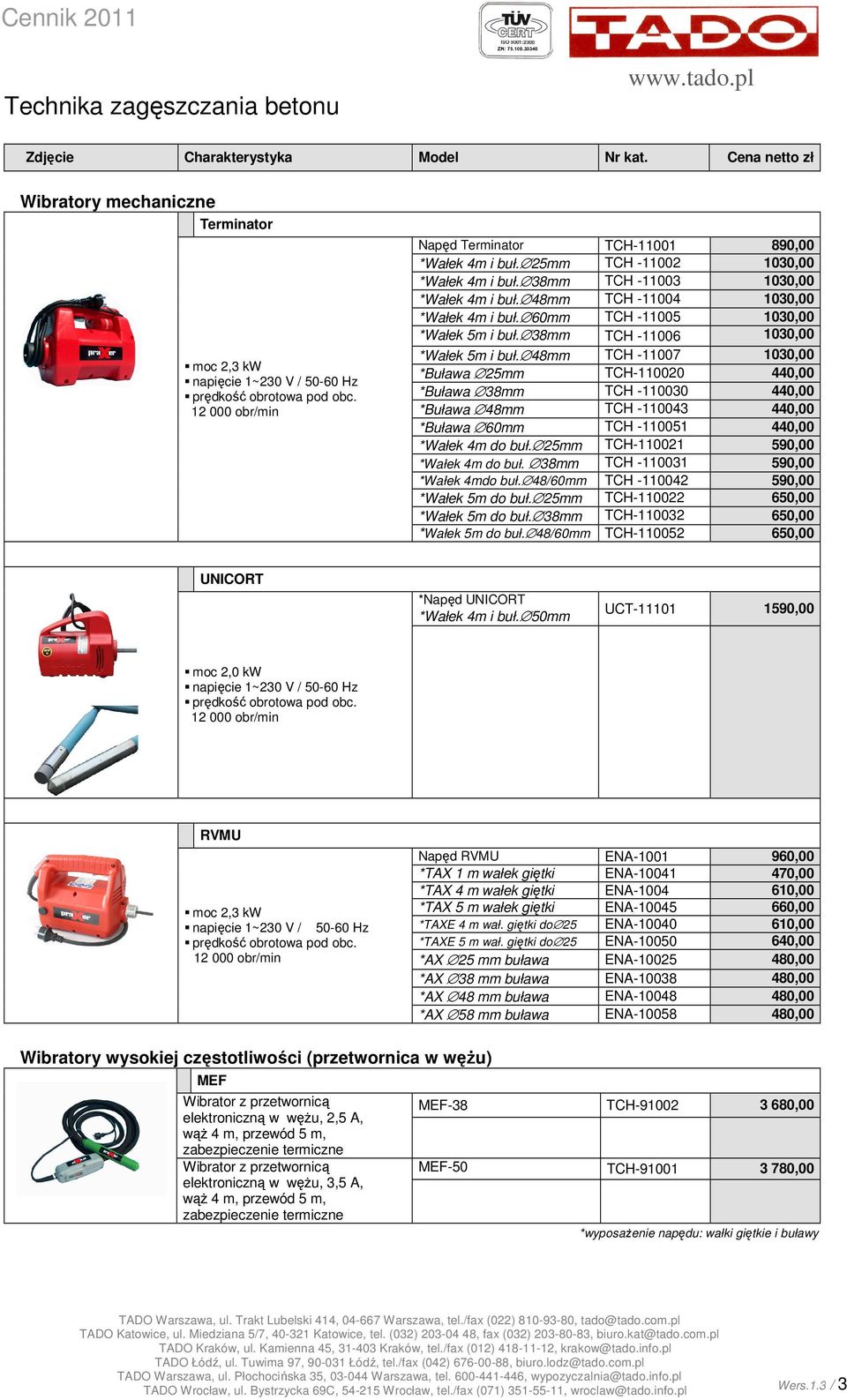 60mm TCH -11005 1030,00 *Wałek 5m i buł. 38mm TCH -11006 1030,00 *Wałek 5m i buł.
