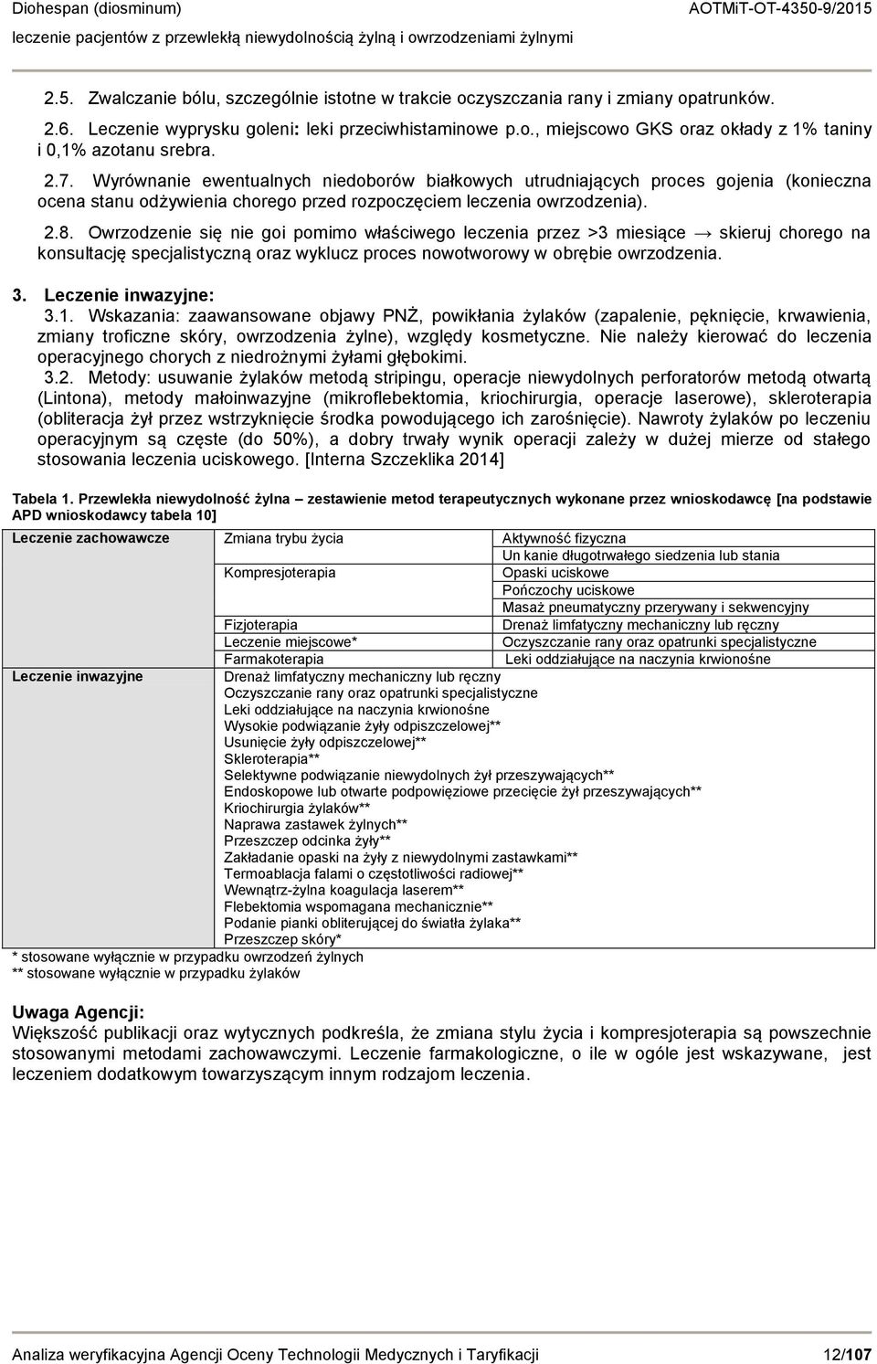 Owrzodzenie się nie goi pomimo właściwego leczenia przez >3 miesiące skieruj chorego na konsultację specjalistyczną oraz wyklucz proces nowotworowy w obrębie owrzodzenia. 3. Leczenie inwazyjne: 3.1.