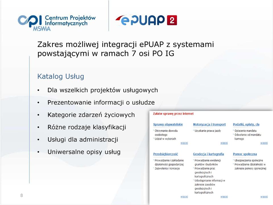 Prezentowanie informacji o usłudze Kategorie zdarzeń życiowych