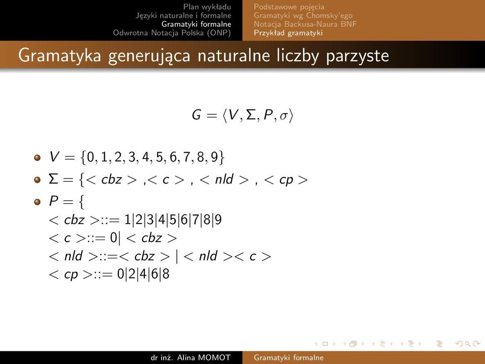 1, 2, 3, 4, 5, 6, 7, 8, 9} Σ = {< cbz >,< c >, < nld >, < cp > P = { < cbz >::= 1