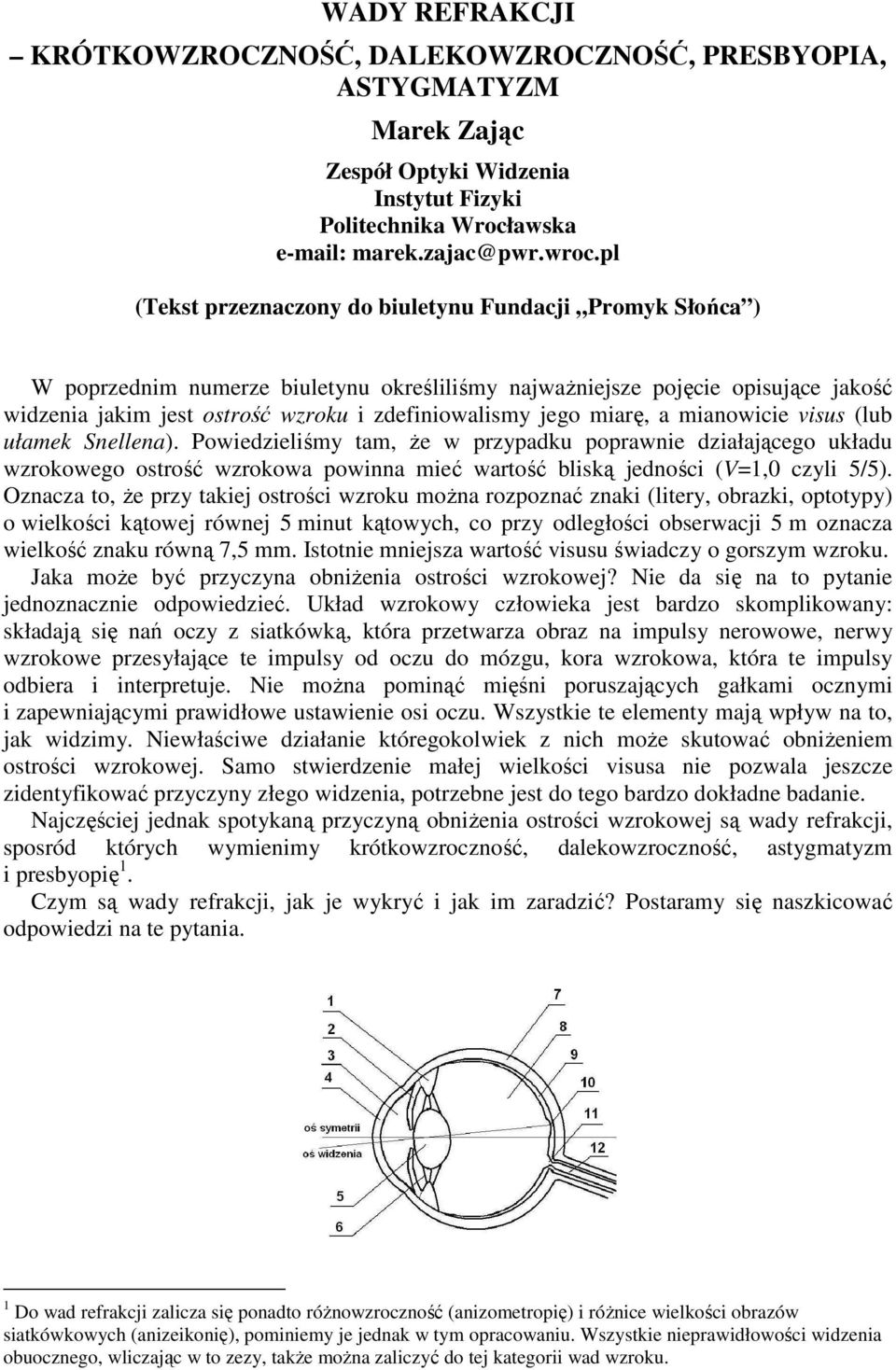 jego miarę, a mianowicie visus (lub ułamek Snellena).