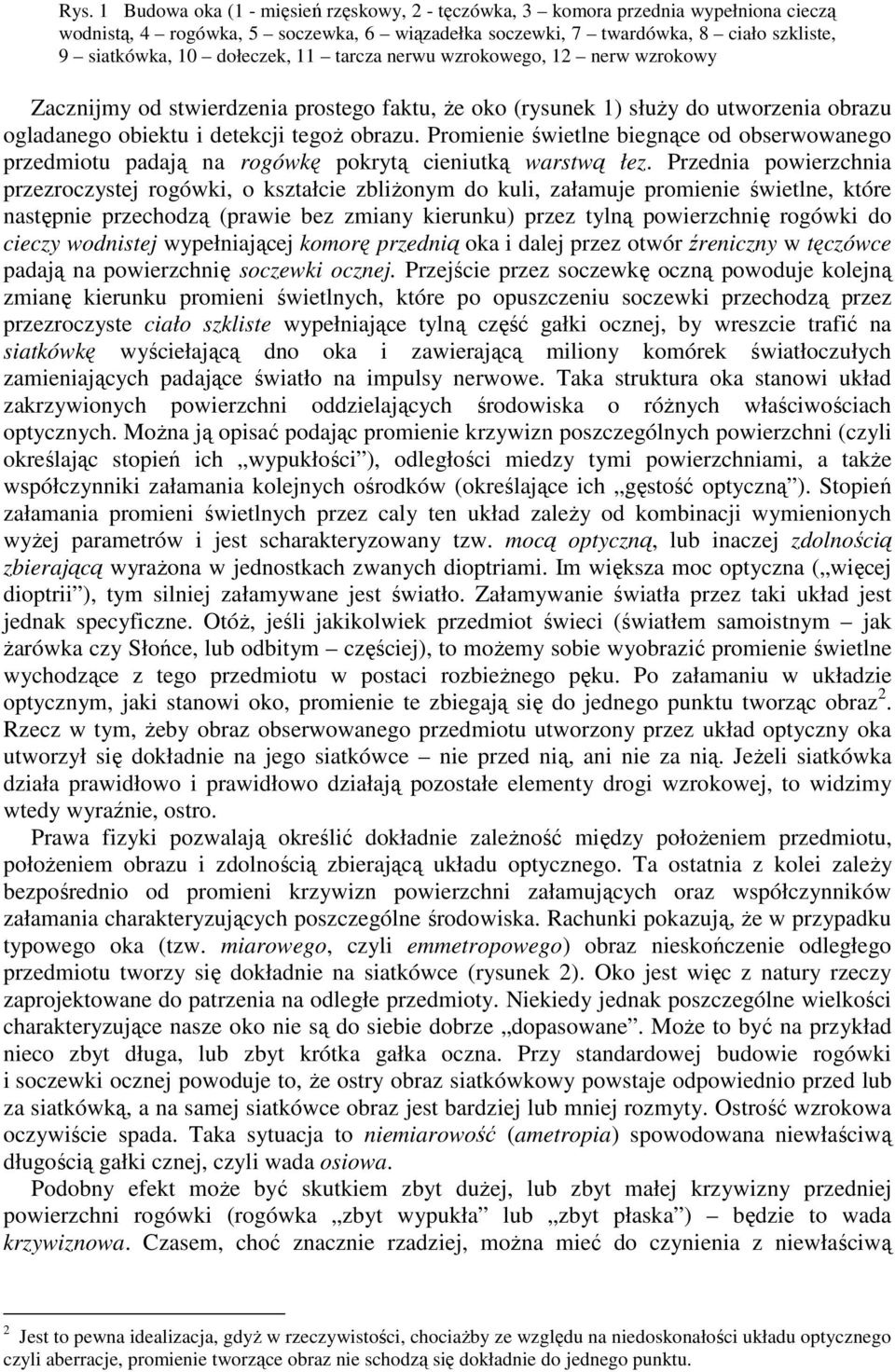 Promienie świetlne biegnące od obserwowanego przedmiotu padają na rogówkę pokrytą cieniutką warstwą łez.