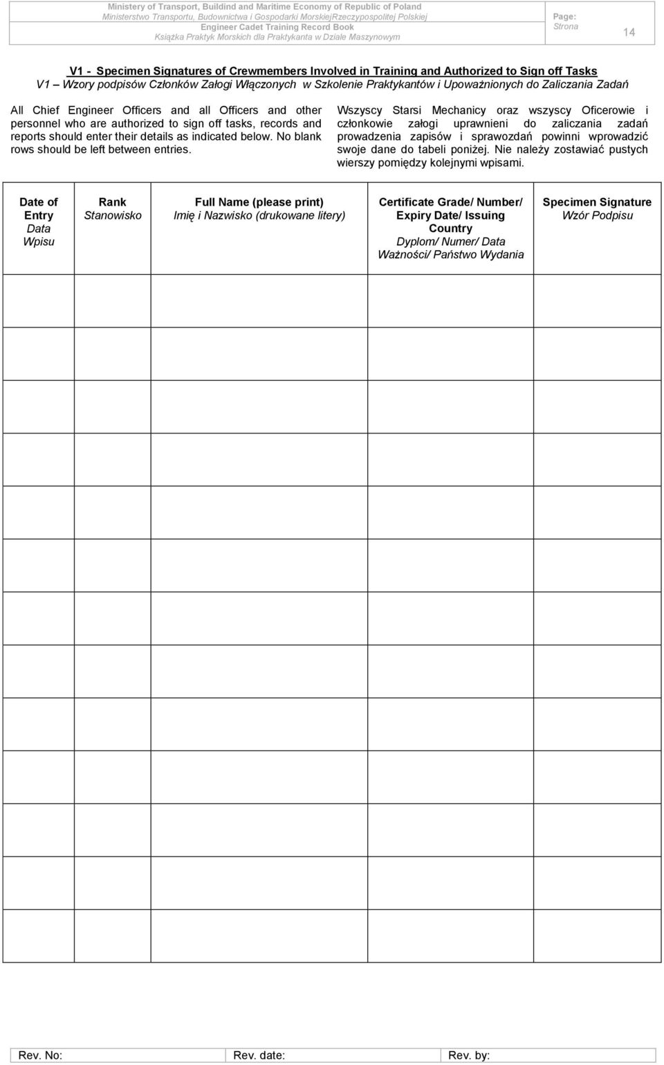 No blank rows should be left between entries.