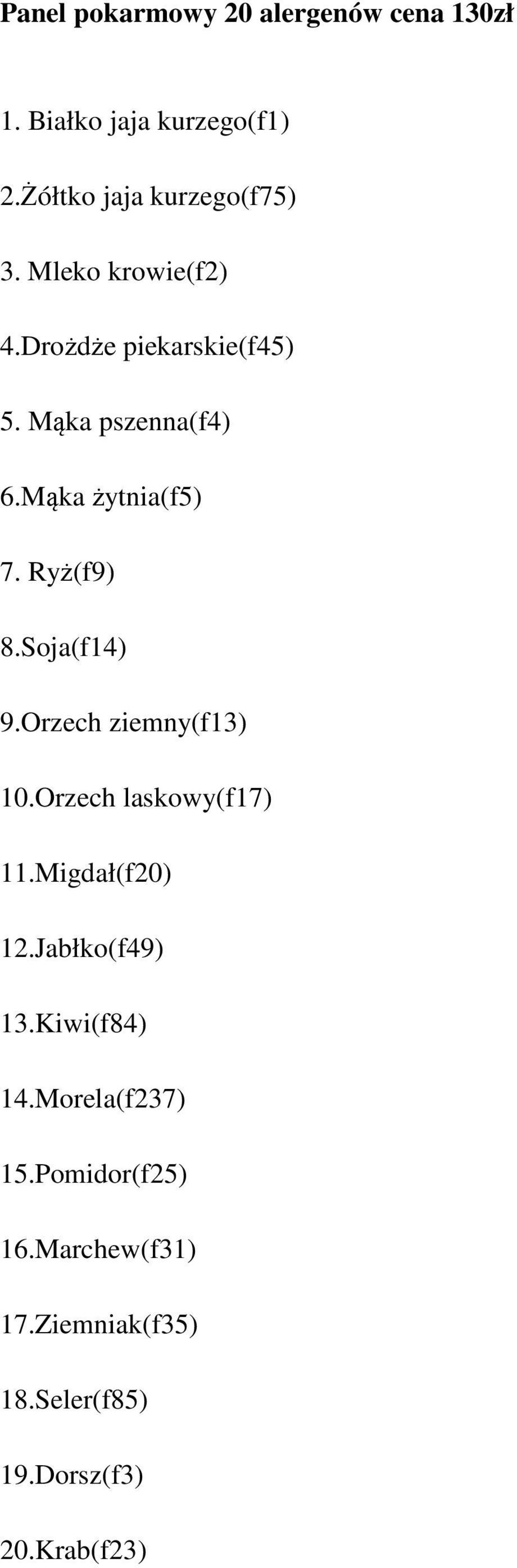 Soja(f14) 9.Orzech ziemny(f13) 10.Orzech laskowy(f17) 11.Migdał(f20) 12.Jabłko(f49) 13.