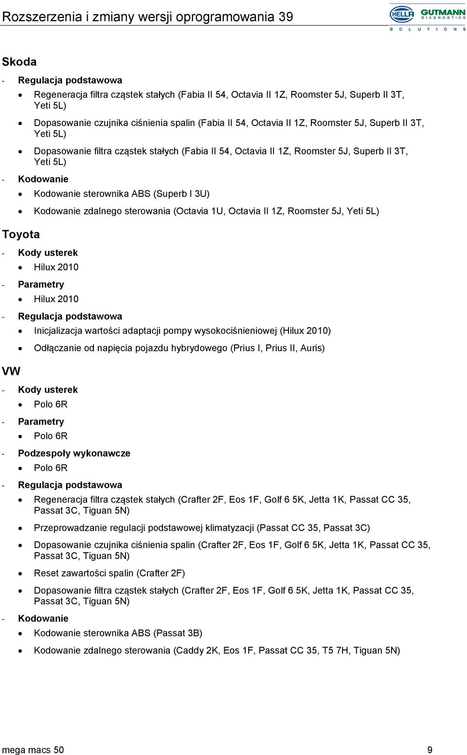 II 1Z, Roomster 5J, Yeti 5L) Toyota Hilux 2010 Hilux 2010 Inicjalizacja wartości adaptacji pompy wysokociśnieniowej (Hilux 2010) VW Odłączanie od napięcia pojazdu hybrydowego (Prius I, Prius II,