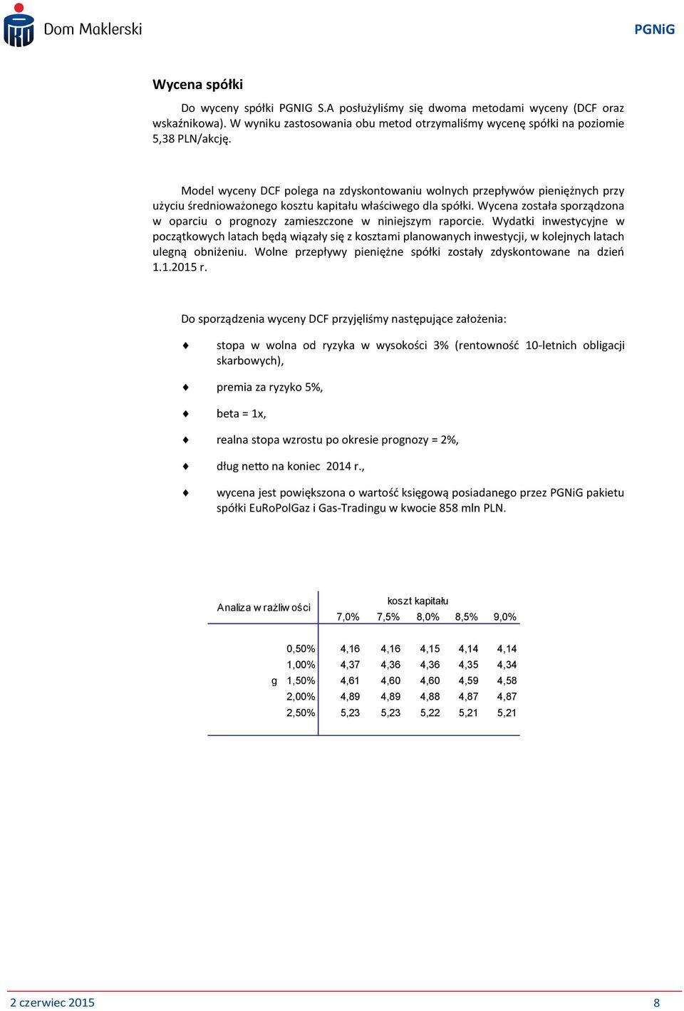 Wycena została sporządzona w oparciu o prognozy zamieszczone w niniejszym raporcie.