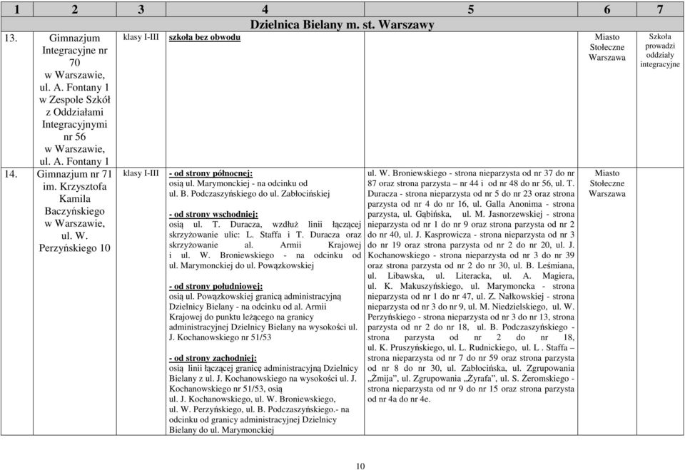 Zabłocińskiej osią ul. T. Duracza, wzdłuż linii łączącej skrzyżowanie ulic: L. Staffa i T. Duracza oraz skrzyżowanie al. Armii Krajowej i ul. W. Broniewskiego - na odcinku od ul. Marymonckiej do ul.