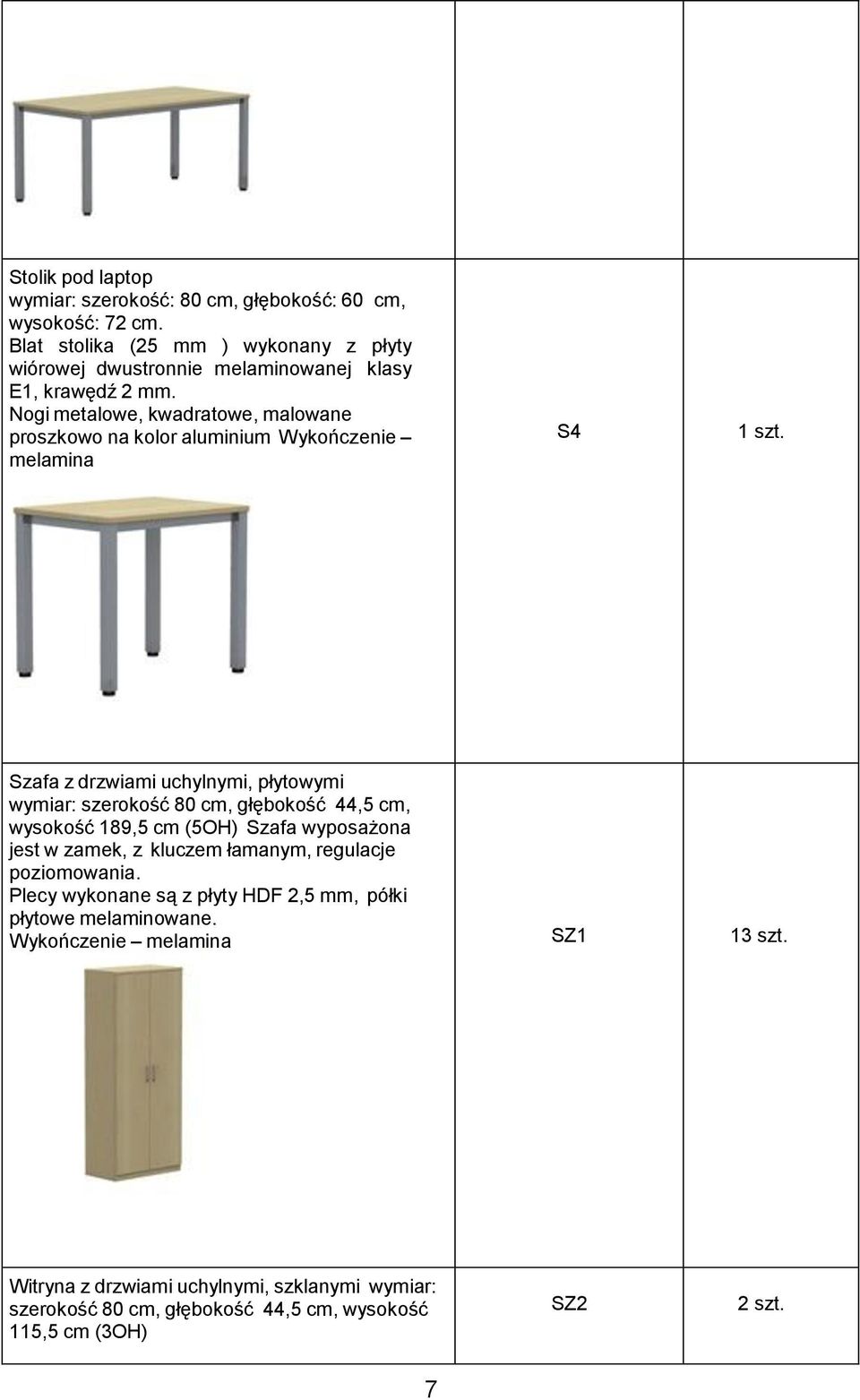 Nogi metalowe, kwadratowe, malowane proszkowo na kolor aluminium Wykończenie melamina S4 1 szt.