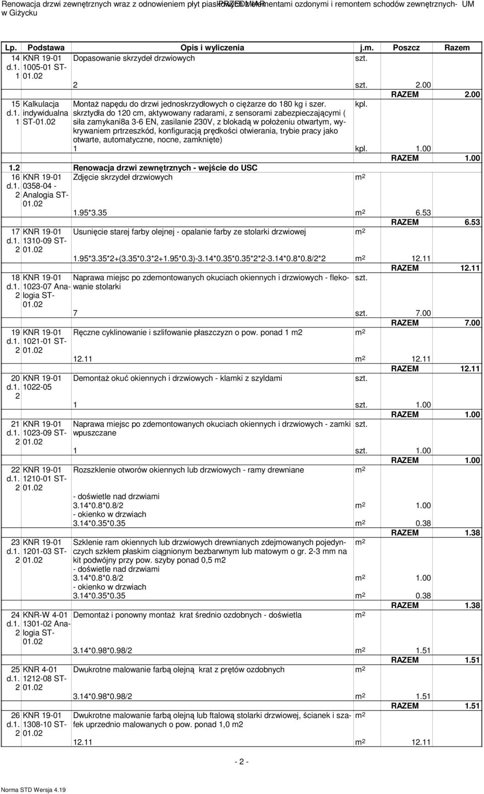 trybie pracy jako otwarte, autoatyczne, nocne, zaknięte) kpl. RAZEM.00 kpl..00 RAZEM.00. Renowacja drzwi zewnętrznych - wejście do USC 6 Zdjęcie skrzydeł drzwiowych 058-0 - Analogia.95*.5 6.