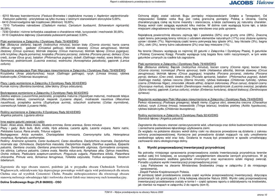 charakterze młak, turzycowisk i mechowisk 30,00%; - 9110 Ciepłolubne dąbrowy (Quercetalia pubescenti-petraeae) 3,00%.